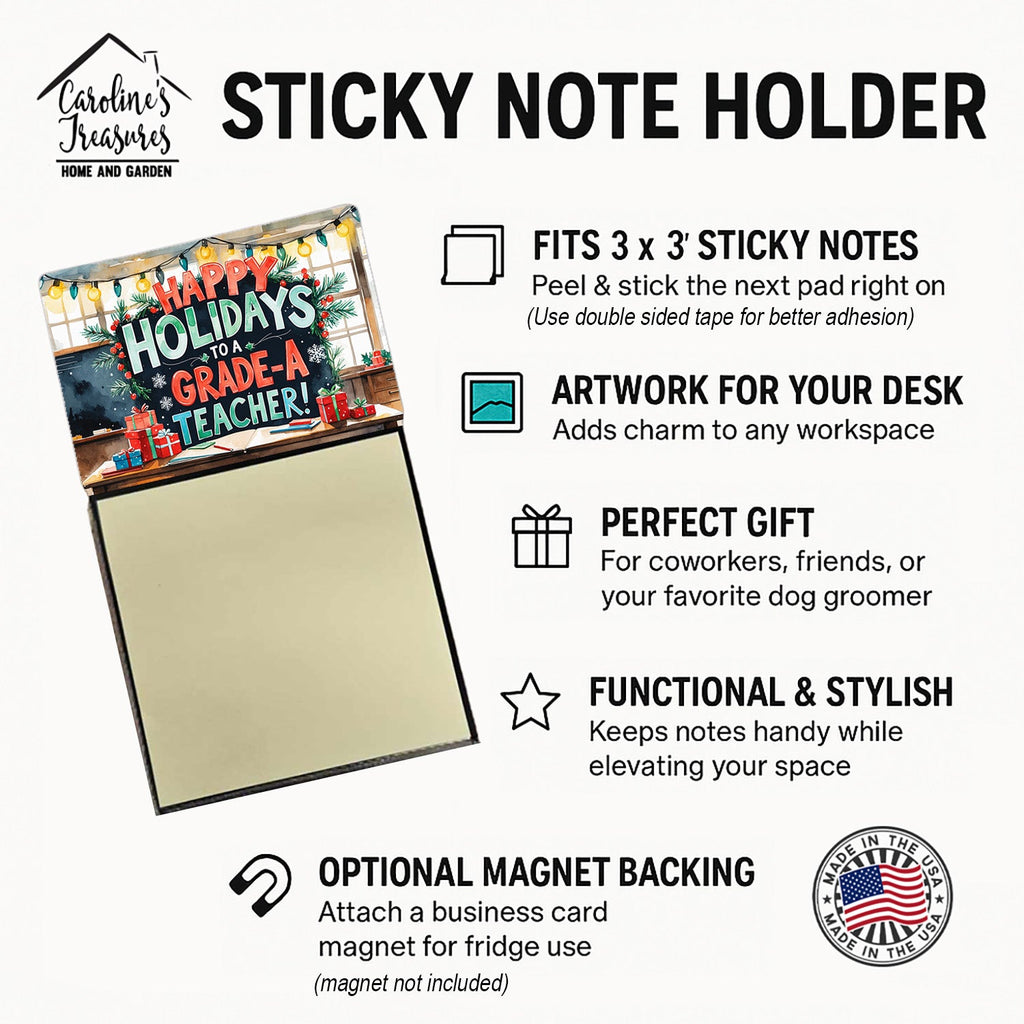 Happy Holidays to a Grade-A Teacher Funny Sticky Note Holder for Teacher's Gift Refillable with 3x3 Notes
