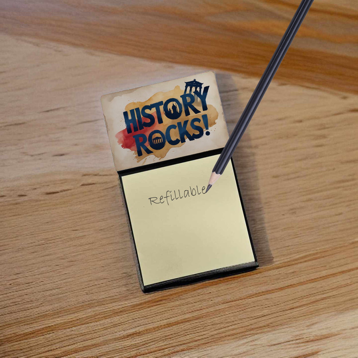 History Rocks Funny Sticky Note Holder for Teacher's Gift Refillable with 3x3 Notes