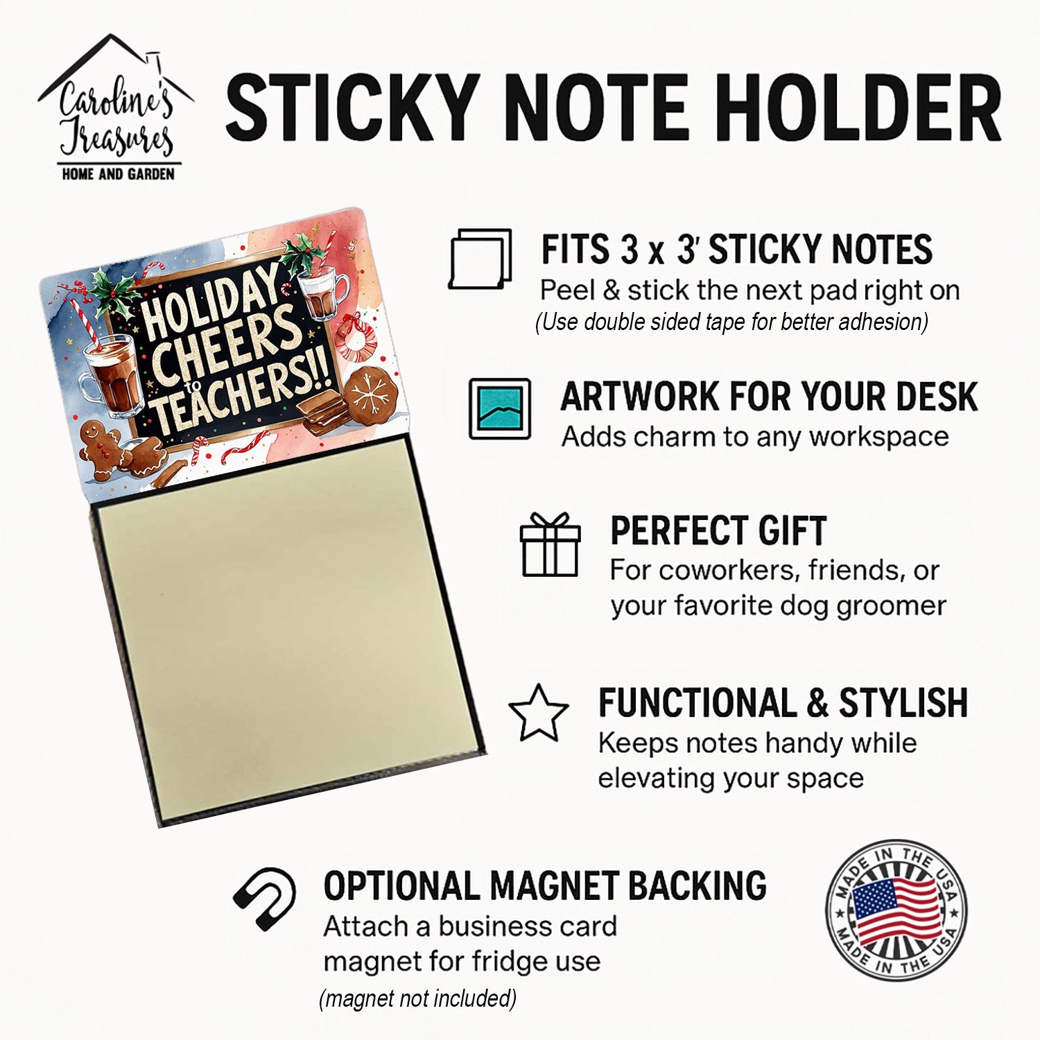 Holiday Cheers to Teachers Funny Sticky Note Holder for Teacher's Gift Refillable with 3x3 Notes