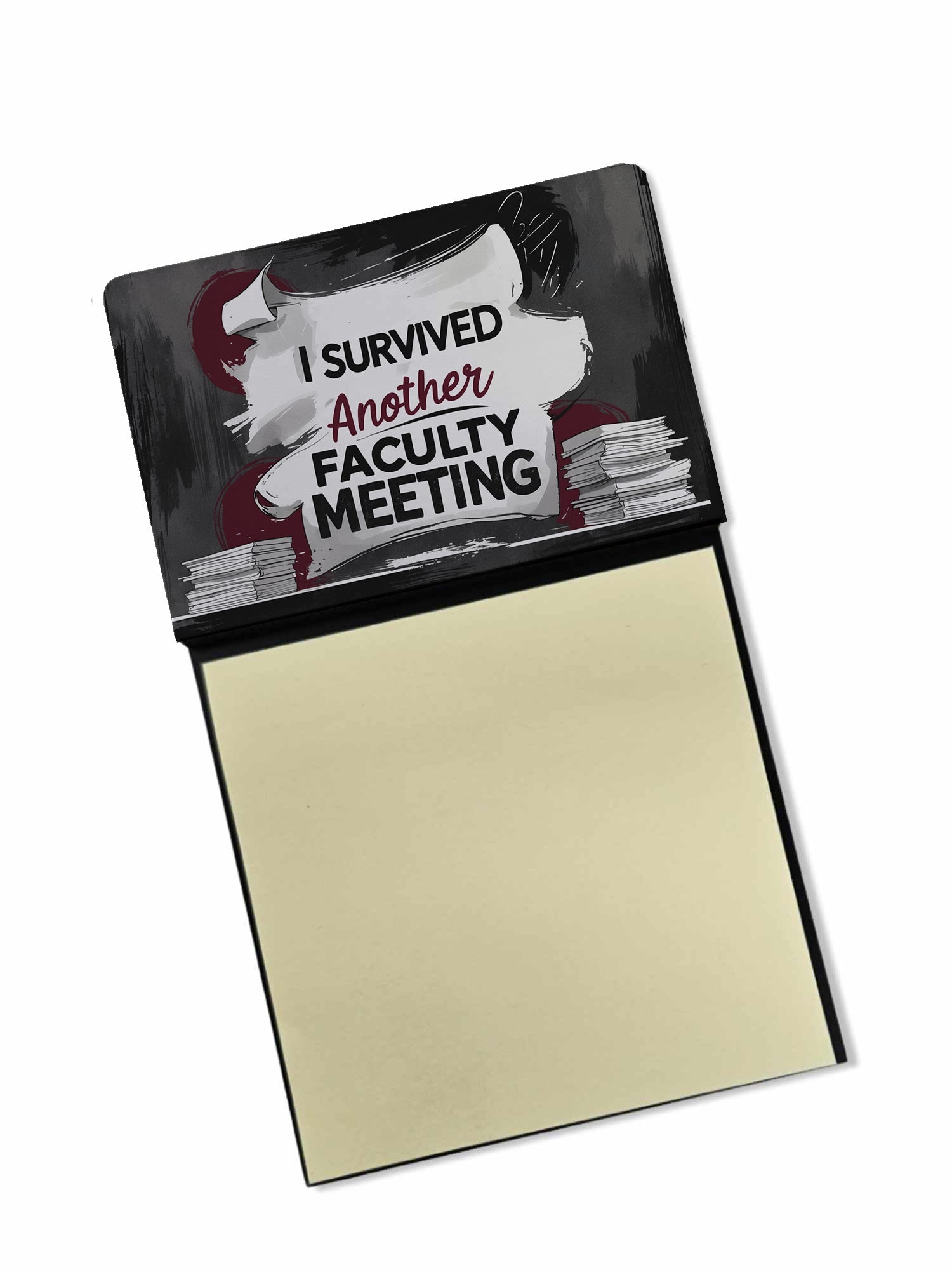 I Survived Another Faculty Meeting Funny Sticky Note Holder for Teacher's Gift Refillable with 3x3 Notes