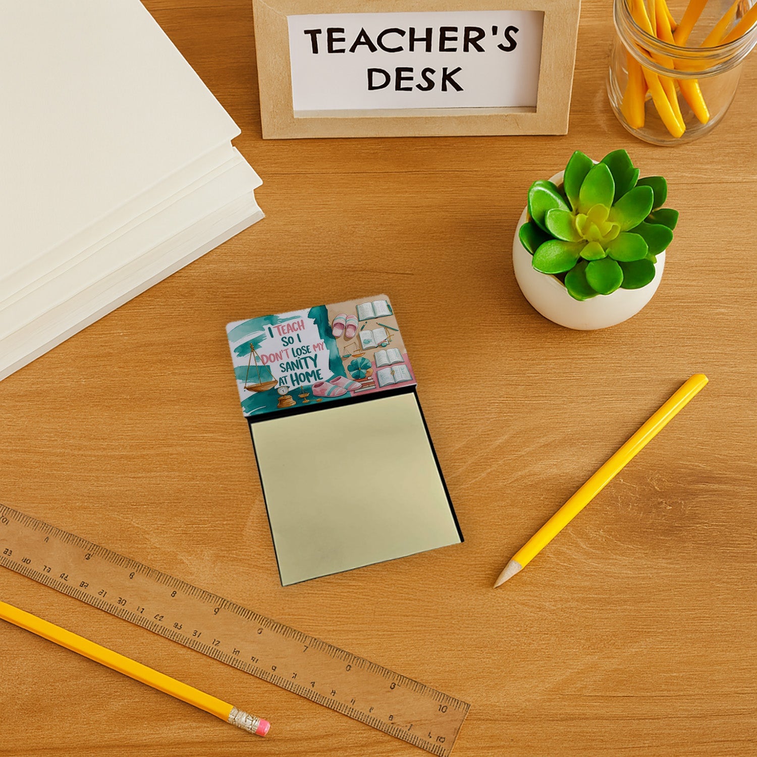 I Teach So I Don’t Lose My Sanity at Home Funny Sticky Note Holder for Teacher's Gift Refillable with 3x3 Notes