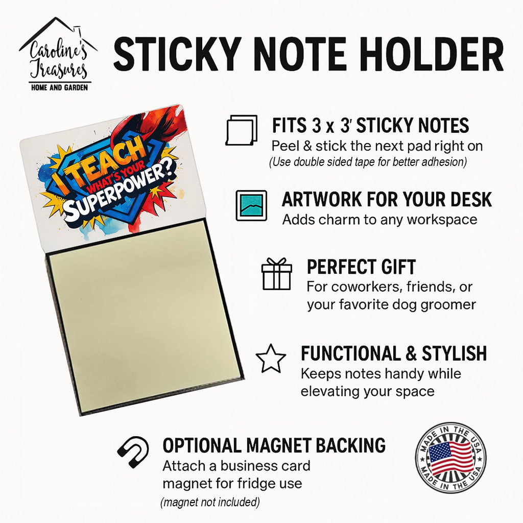 I Teach, What’s Your Superpower Funny Sticky Note Holder for Teacher's Gift Refillable with 3x3 Notes