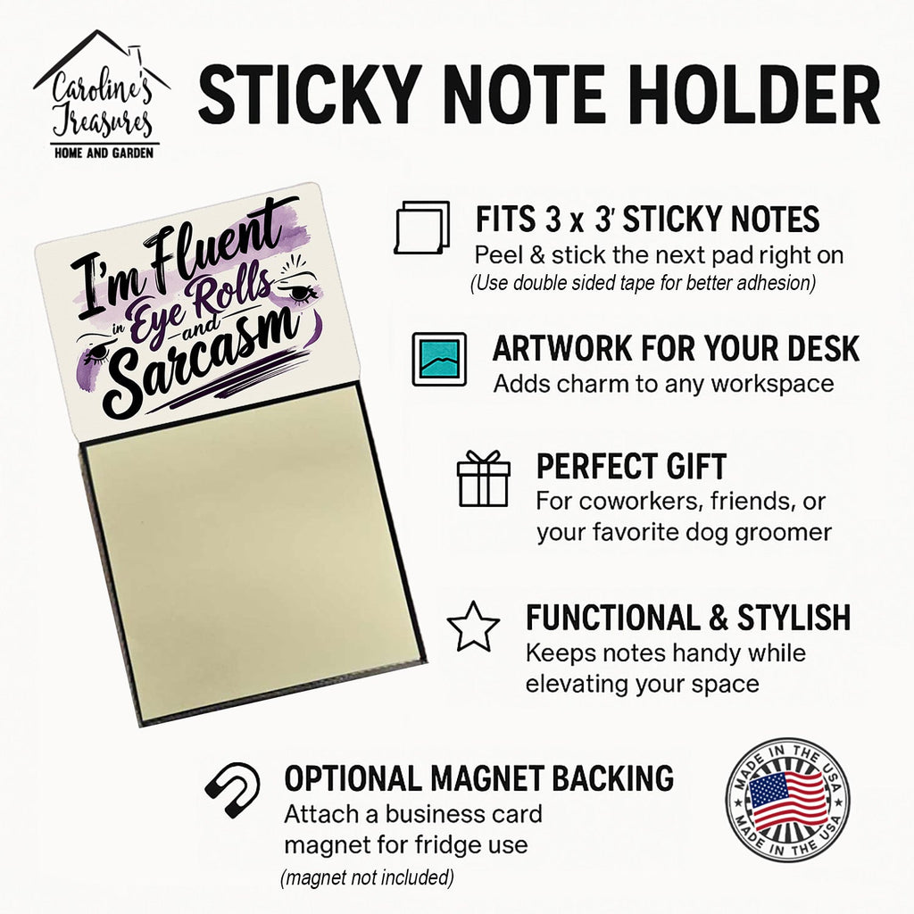 I’m Fluent in Eye Rolls and Sarcasm Funny Sticky Note Holder for Teacher's Gift Refillable with 3x3 Notes