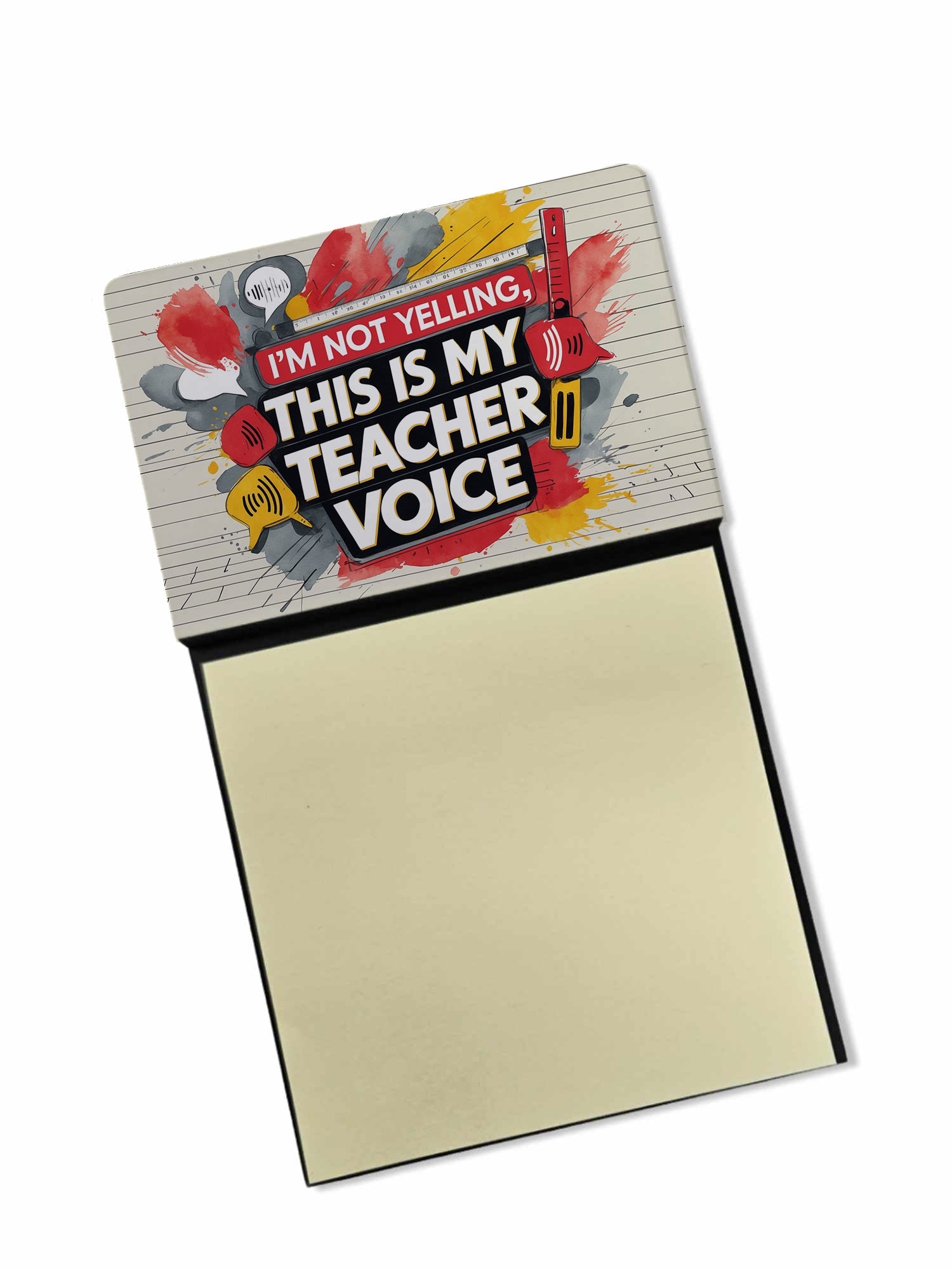 I'm not yelling this is my teacher voice Funny Sticky Note Holder for Teacher's Gift Refillable with 3x3 Notes