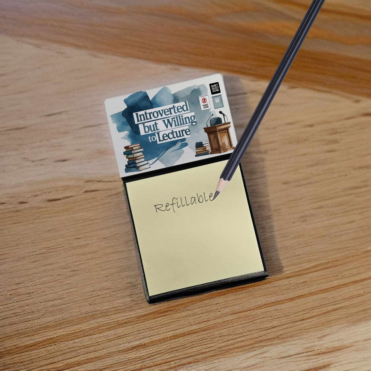 Introverted but Willing to Lecture Funny Sticky Note Holder for Teacher's Gift Refillable with 3x3 Notes
