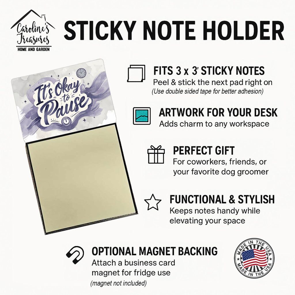It’s Okay to Pause Funny Sticky Note Holder for Teacher's Gift Refillable with 3x3 Notes