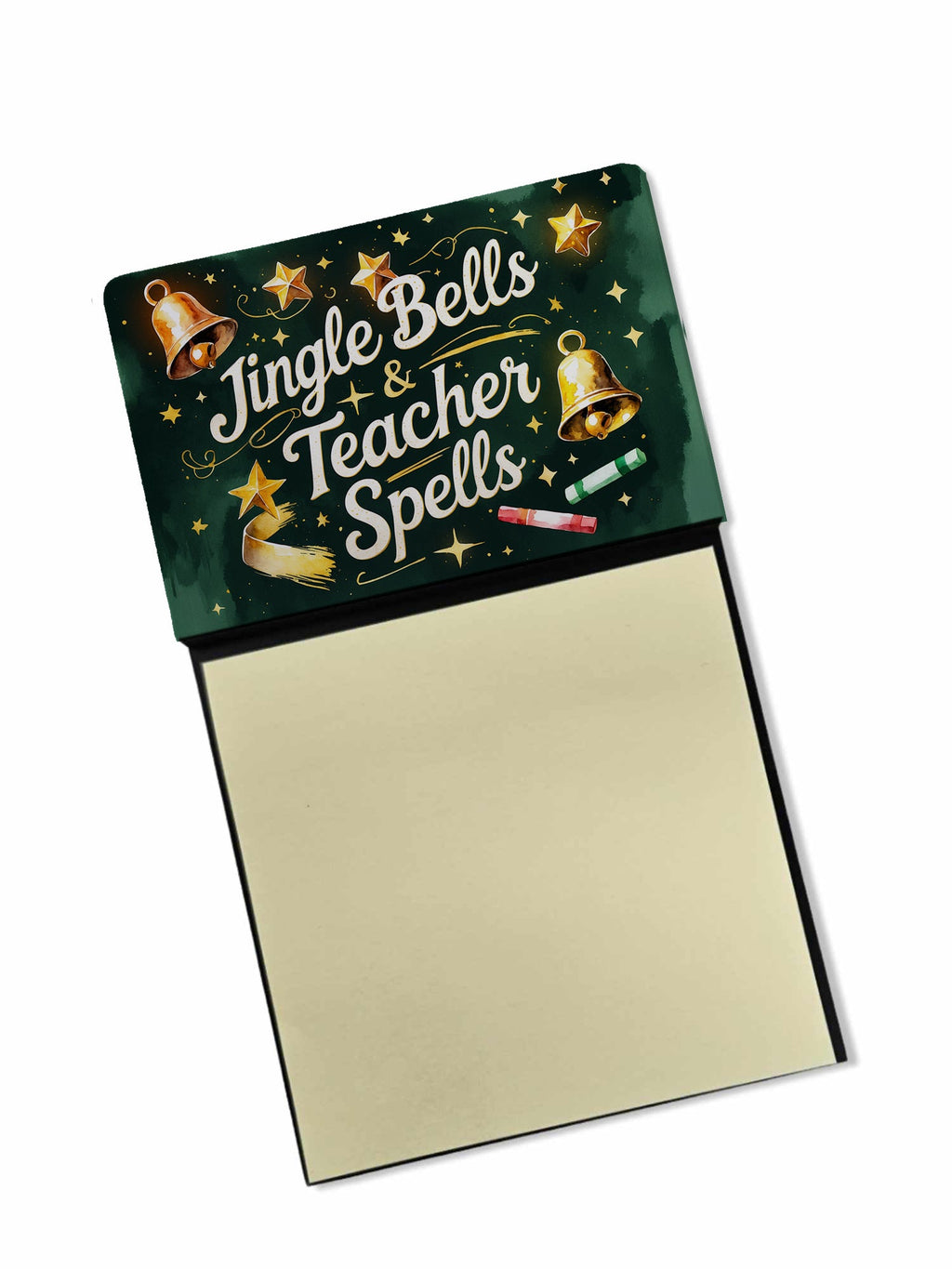 Jingle Bells & Teacher Spells Funny Sticky Note Holder for Teacher's Gift Refillable with 3x3 Notes