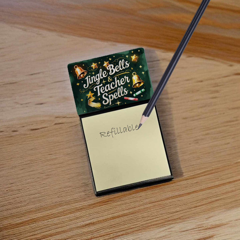 Jingle Bells & Teacher Spells Funny Sticky Note Holder for Teacher's Gift Refillable with 3x3 Notes