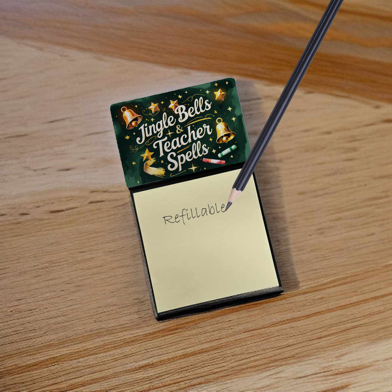 Jingle Bells & Teacher Spells Funny Sticky Note Holder for Teacher's Gift Refillable with 3x3 Notes