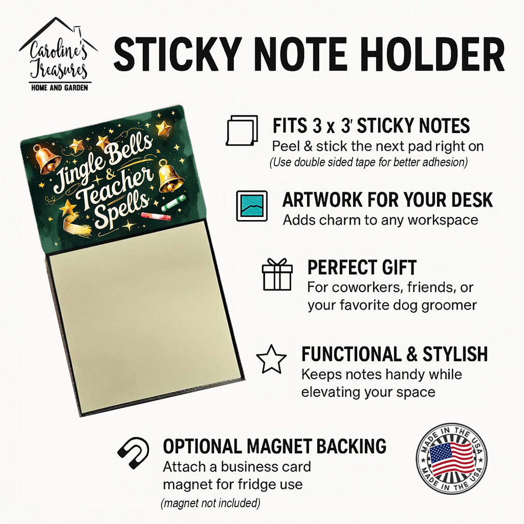 Jingle Bells & Teacher Spells Funny Sticky Note Holder for Teacher's Gift Refillable with 3x3 Notes