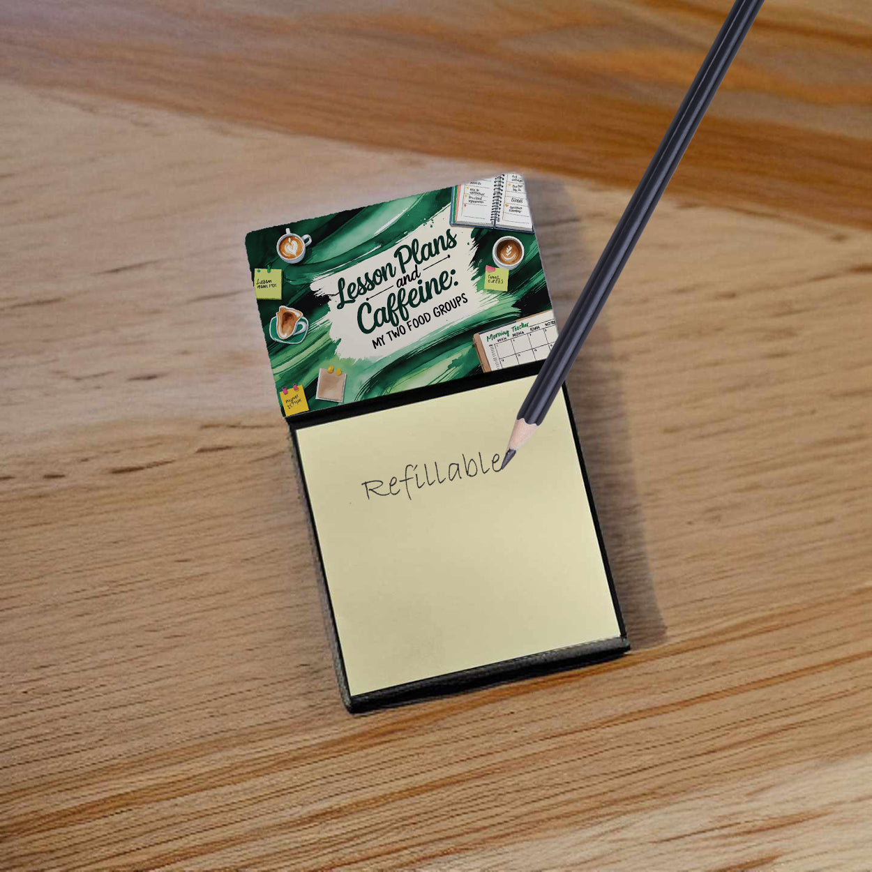 Lesson Plans and Caffeine My Two Food Groups Funny Sticky Note Holder for Teacher's Gift Refillable with 3x3 Notes