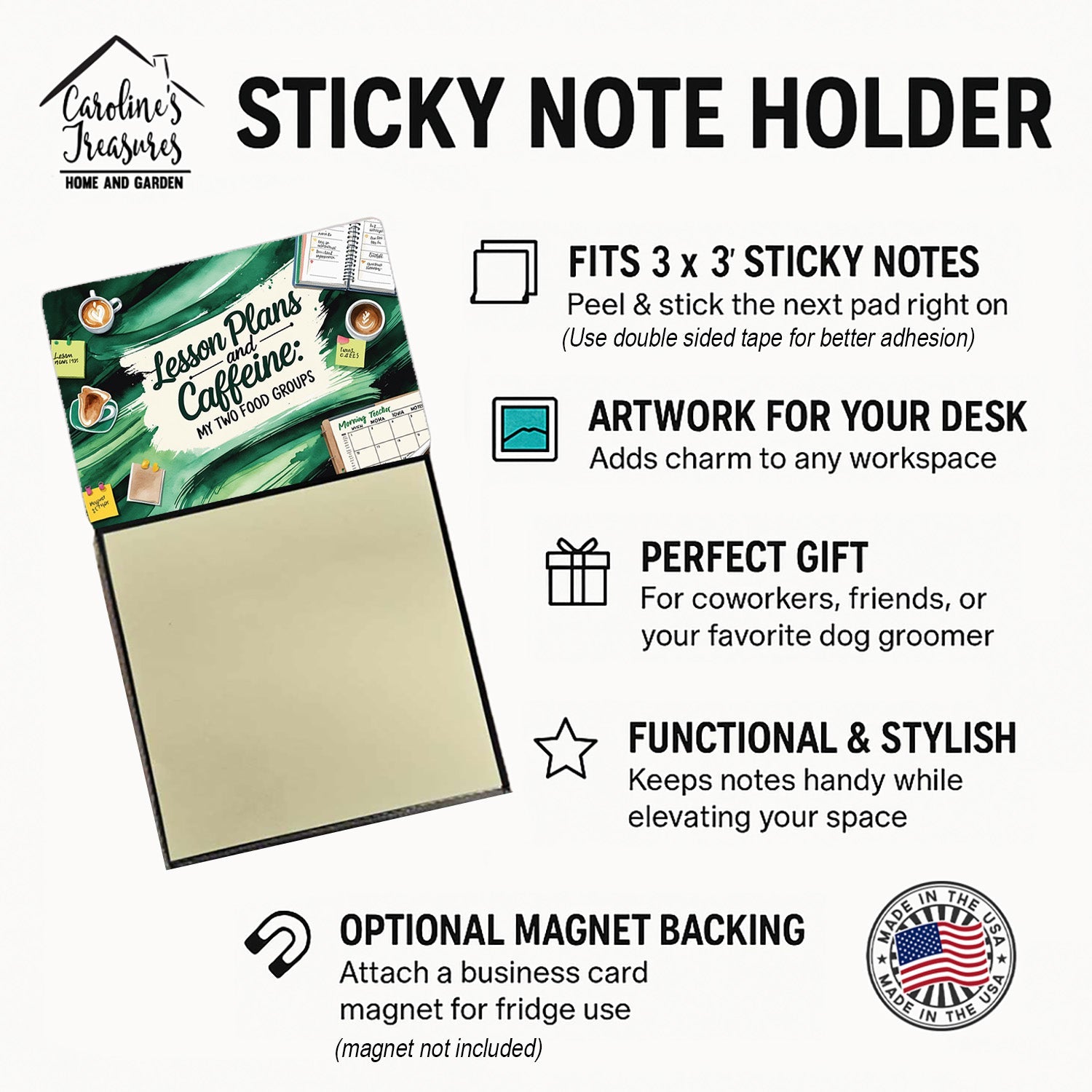 Lesson Plans and Caffeine My Two Food Groups Funny Sticky Note Holder for Teacher's Gift Refillable with 3x3 Notes