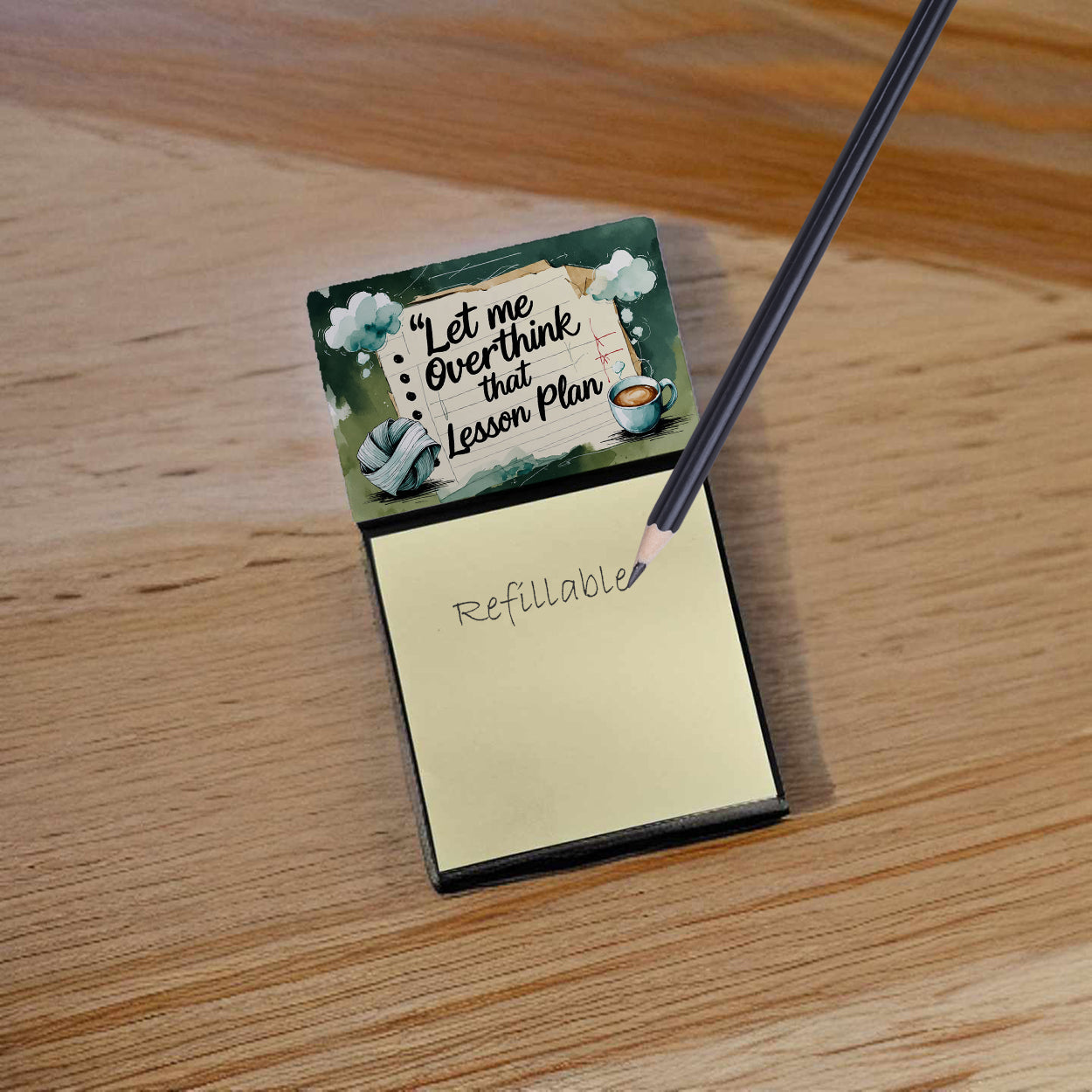 Let Me Overthink That Lesson Plan Funny Sticky Note Holder for Teacher's Gift Refillable with 3x3 Notes