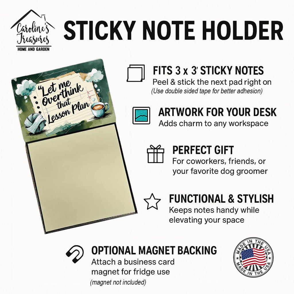 Let Me Overthink That Lesson Plan Funny Sticky Note Holder for Teacher's Gift Refillable with 3x3 Notes