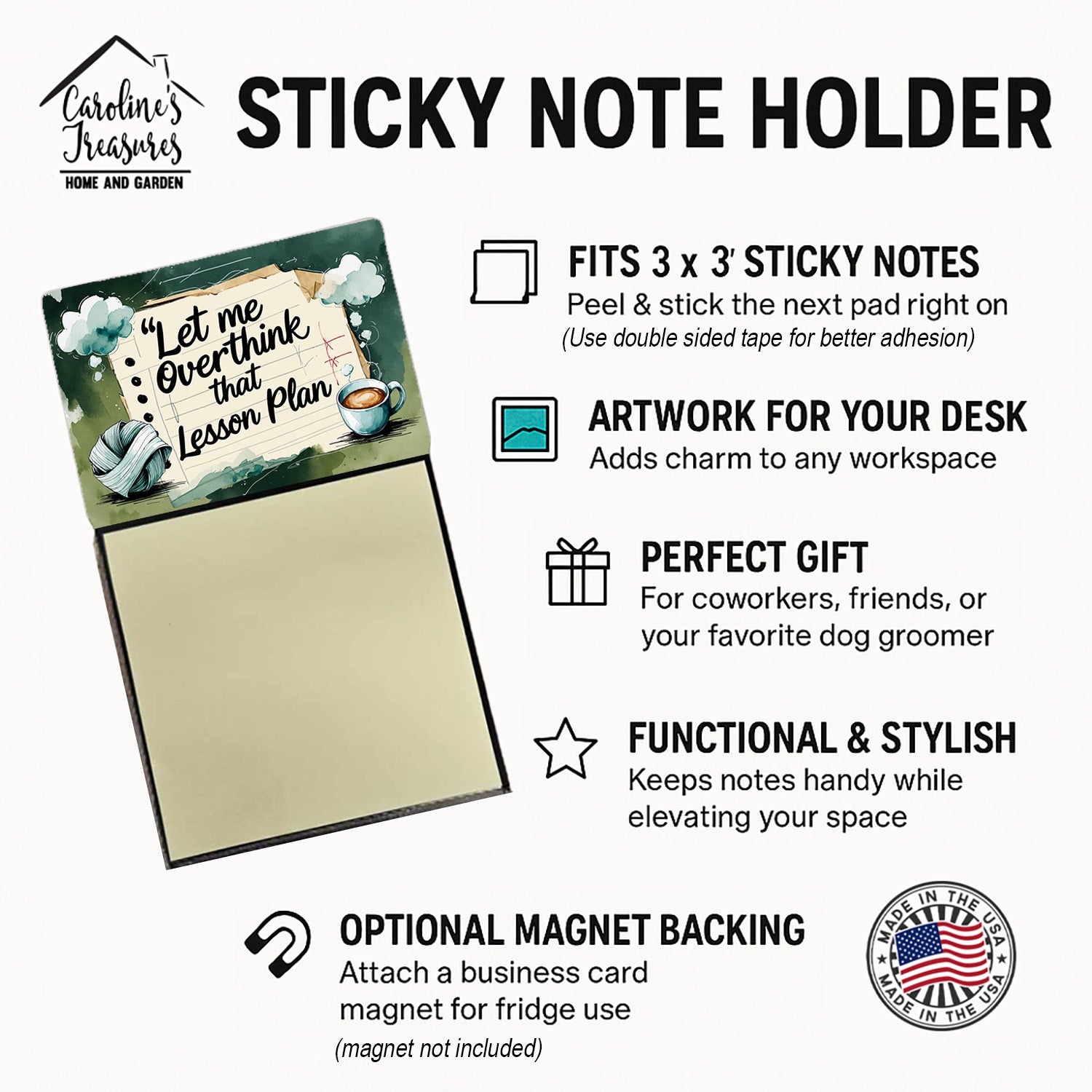 Let Me Overthink That Lesson Plan Funny Sticky Note Holder for Teacher's Gift Refillable with 3x3 Notes