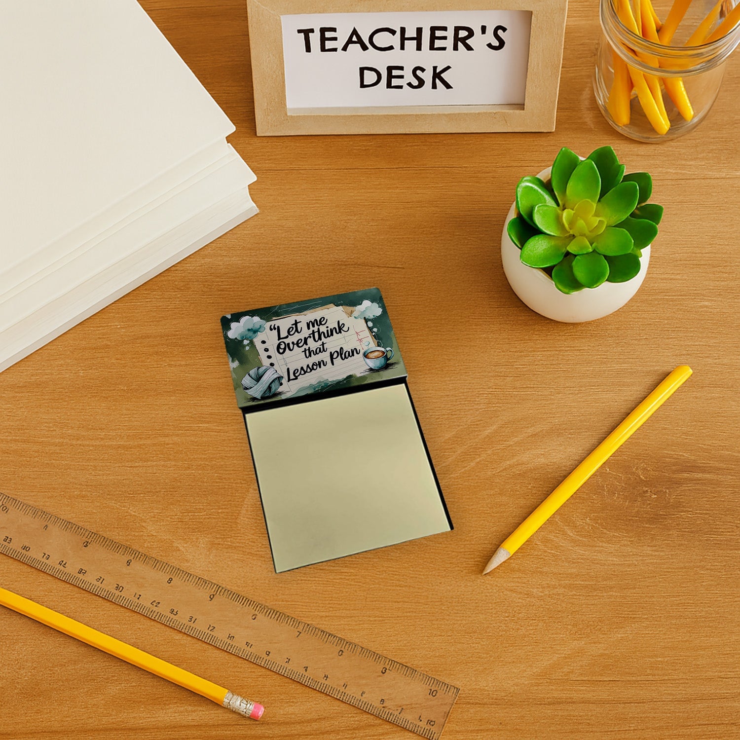 Let Me Overthink That Lesson Plan Funny Sticky Note Holder for Teacher's Gift Refillable with 3x3 Notes