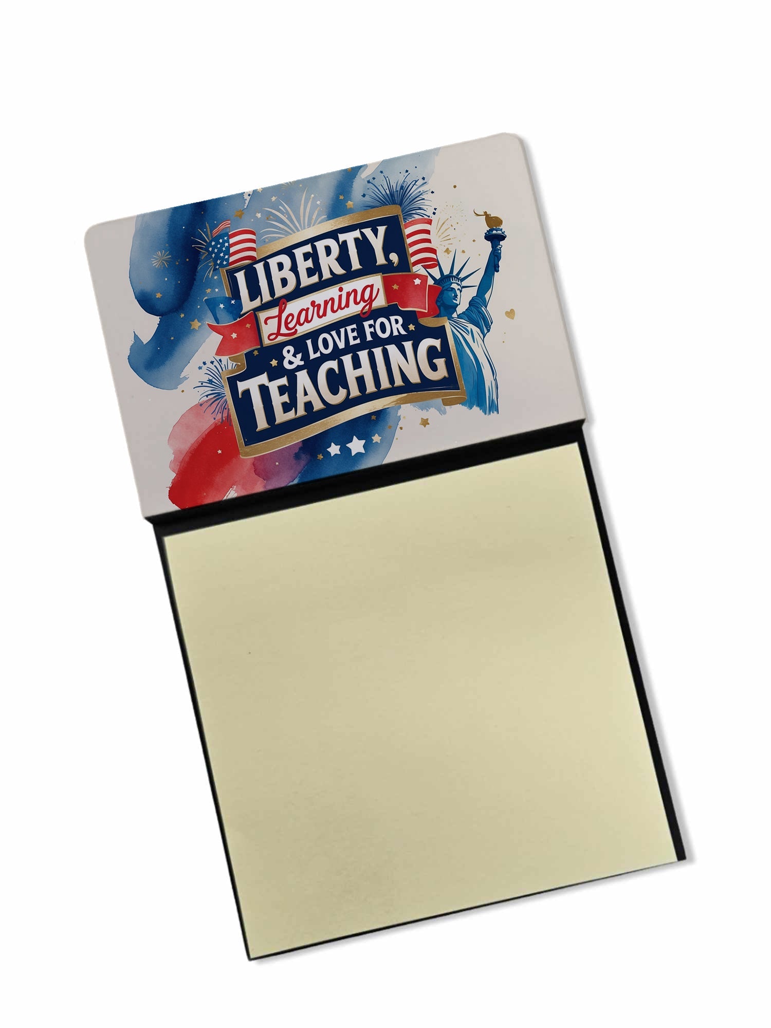Liberty, Learning & Love for Teaching Funny Sticky Note Holder for Teacher's Gift Refillable with 3x3 Notes