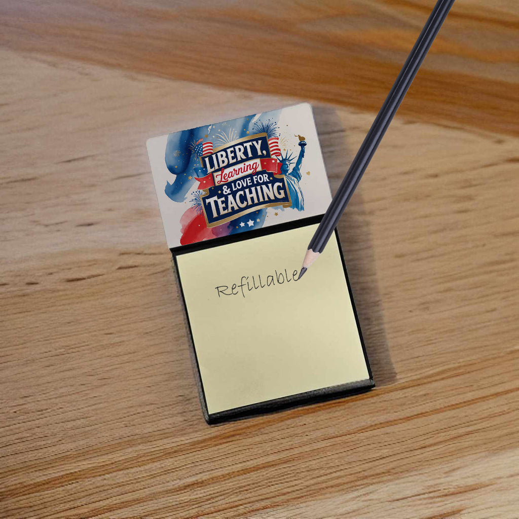 Liberty, Learning & Love for Teaching Funny Sticky Note Holder for Teacher's Gift Refillable with 3x3 Notes