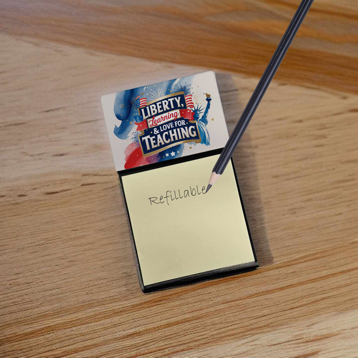 Liberty, Learning & Love for Teaching Funny Sticky Note Holder for Teacher's Gift Refillable with 3x3 Notes