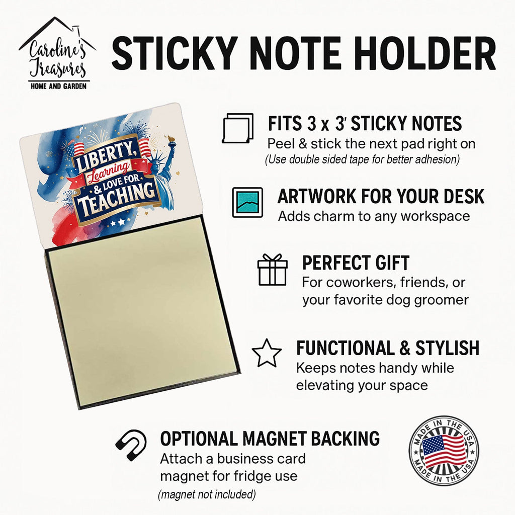 Liberty, Learning & Love for Teaching Funny Sticky Note Holder for Teacher's Gift Refillable with 3x3 Notes