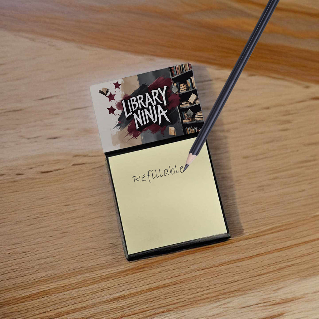 Library Ninja Funny Sticky Note Holder for Teacher's Gift Refillable with 3x3 Notes