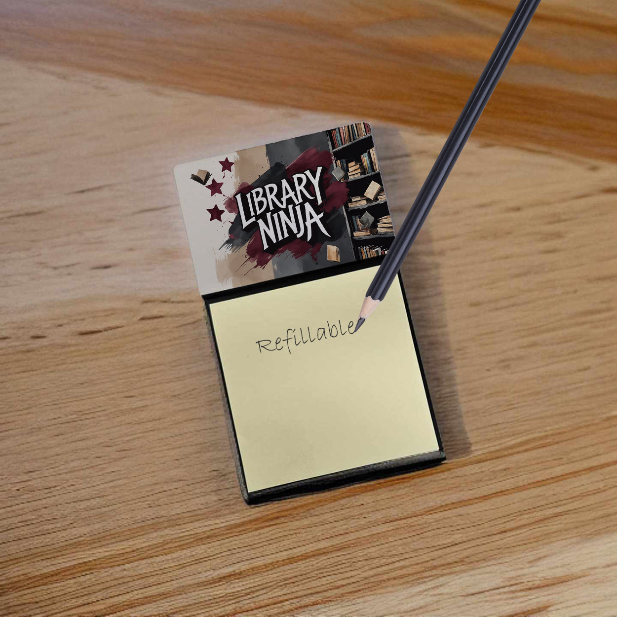 Library Ninja Funny Sticky Note Holder for Teacher's Gift Refillable with 3x3 Notes