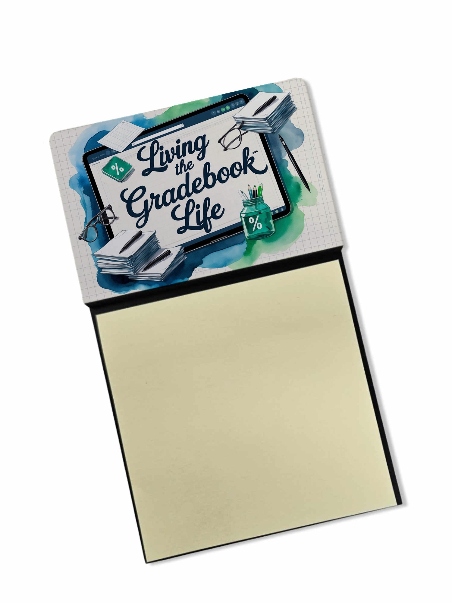 Living the Gradebook Life Funny Sticky Note Holder for Teacher's Gift Refillable with 3x3 Notes