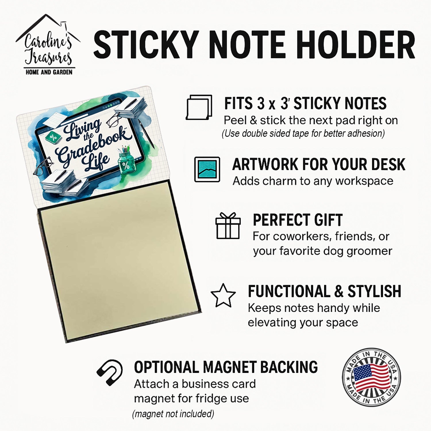 Living the Gradebook Life Funny Sticky Note Holder for Teacher's Gift Refillable with 3x3 Notes