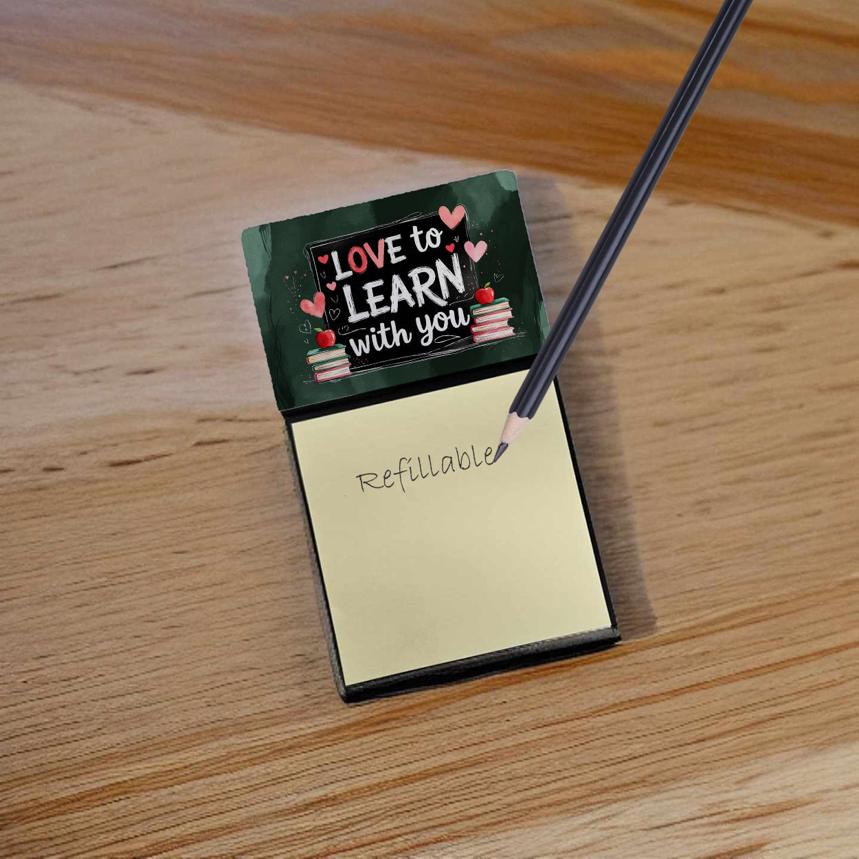 Love to Learn with You Funny Sticky Note Holder for Teacher's Gift Refillable with 3x3 Notes