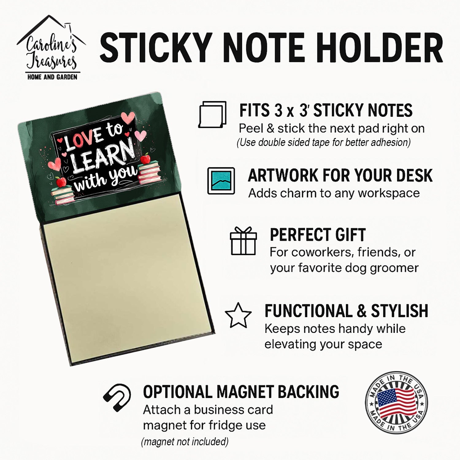 Love to Learn with You Funny Sticky Note Holder for Teacher's Gift Refillable with 3x3 Notes