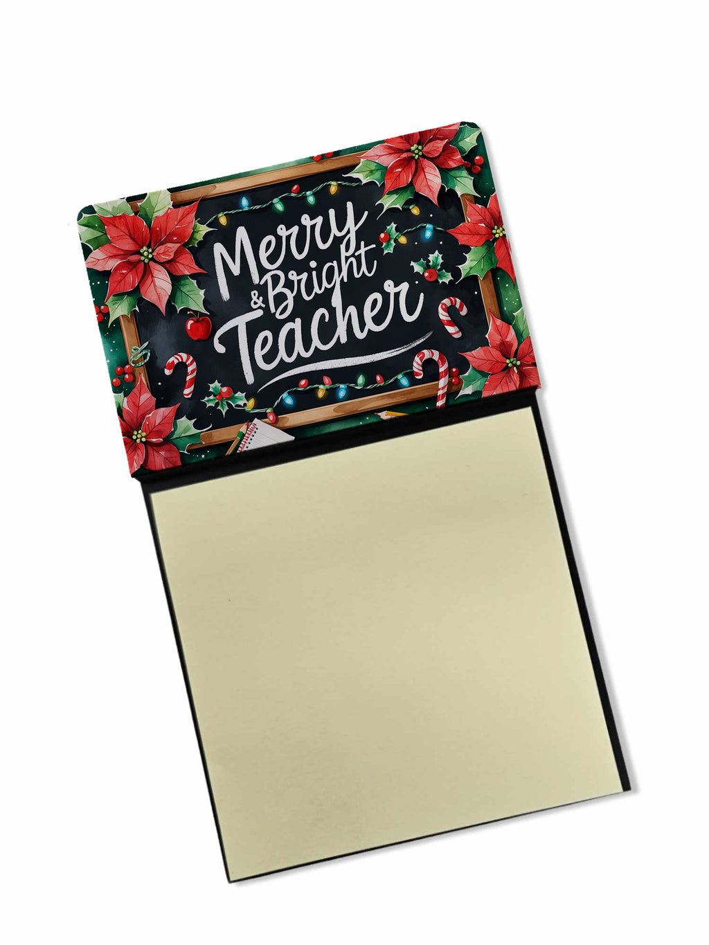 Merry & Bright Teacher Funny Sticky Note Holder for Teacher's Gift Refillable with 3x3 Notes