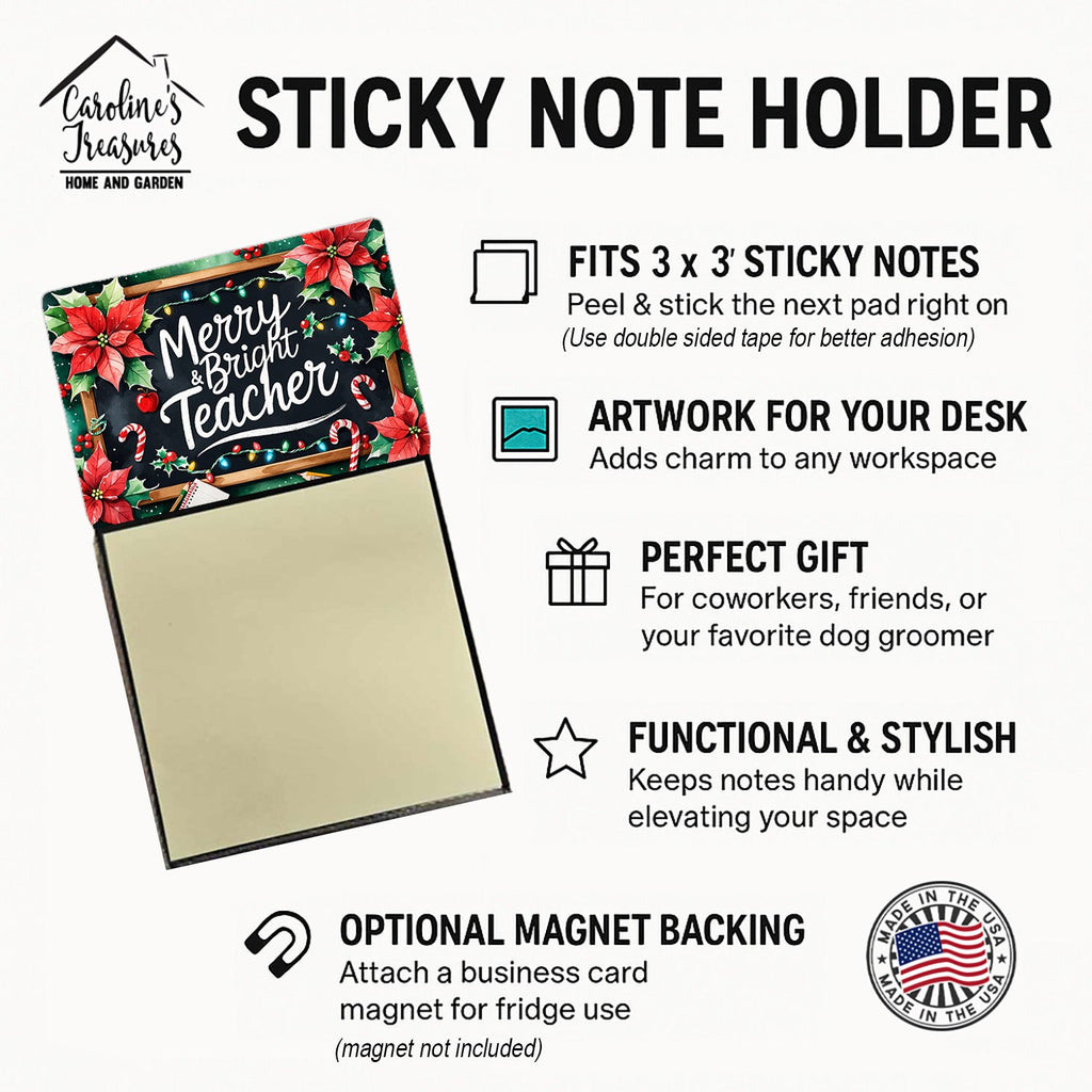 Merry & Bright Teacher Funny Sticky Note Holder for Teacher's Gift Refillable with 3x3 Notes