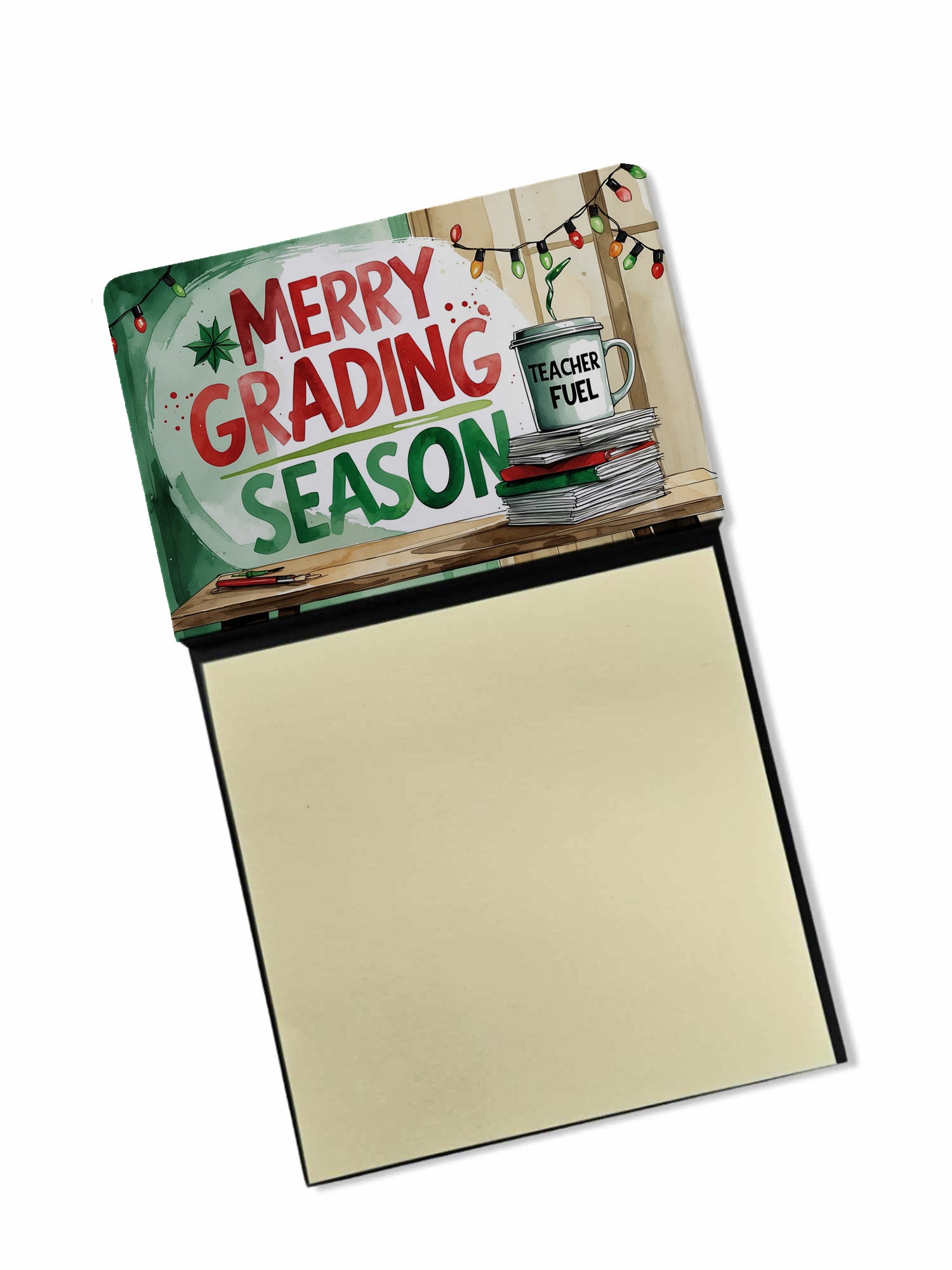 Merry Grading Season Funny Sticky Note Holder for Teacher's Gift Refillable with 3x3 Notes