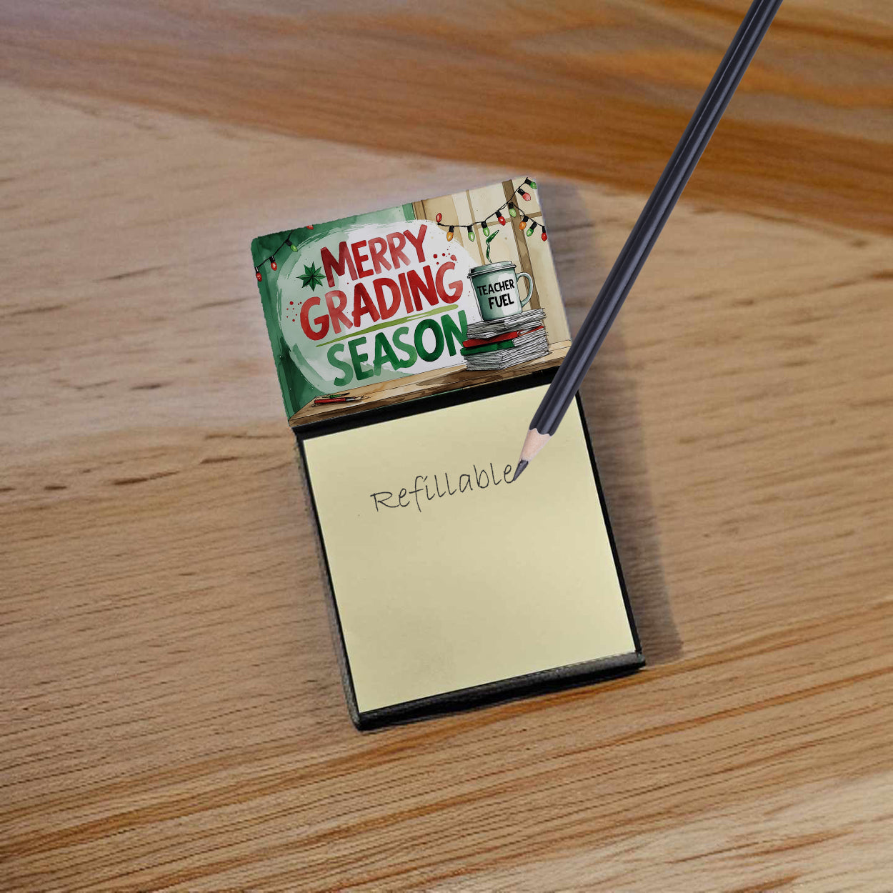 Merry Grading Season Funny Sticky Note Holder for Teacher's Gift Refillable with 3x3 Notes