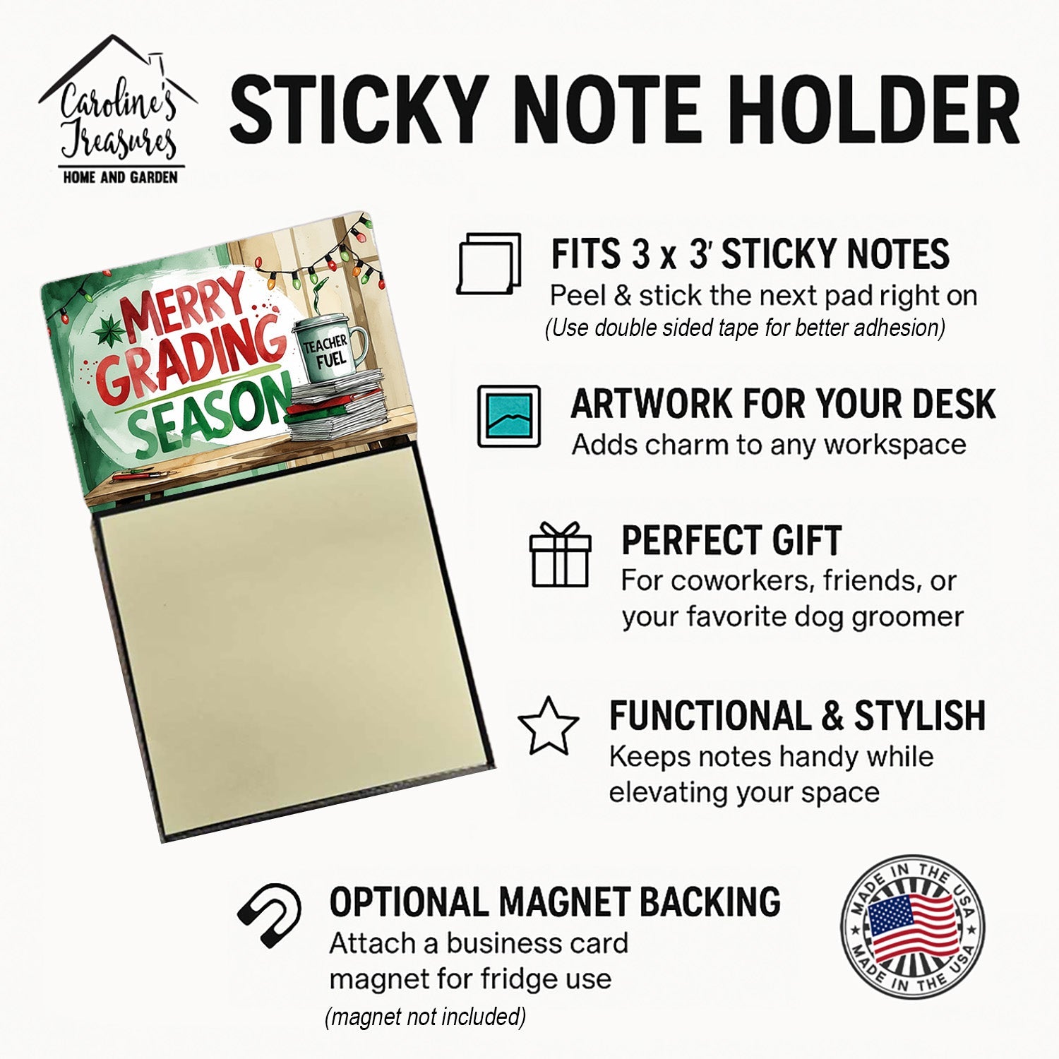 Merry Grading Season Funny Sticky Note Holder for Teacher's Gift Refillable with 3x3 Notes
