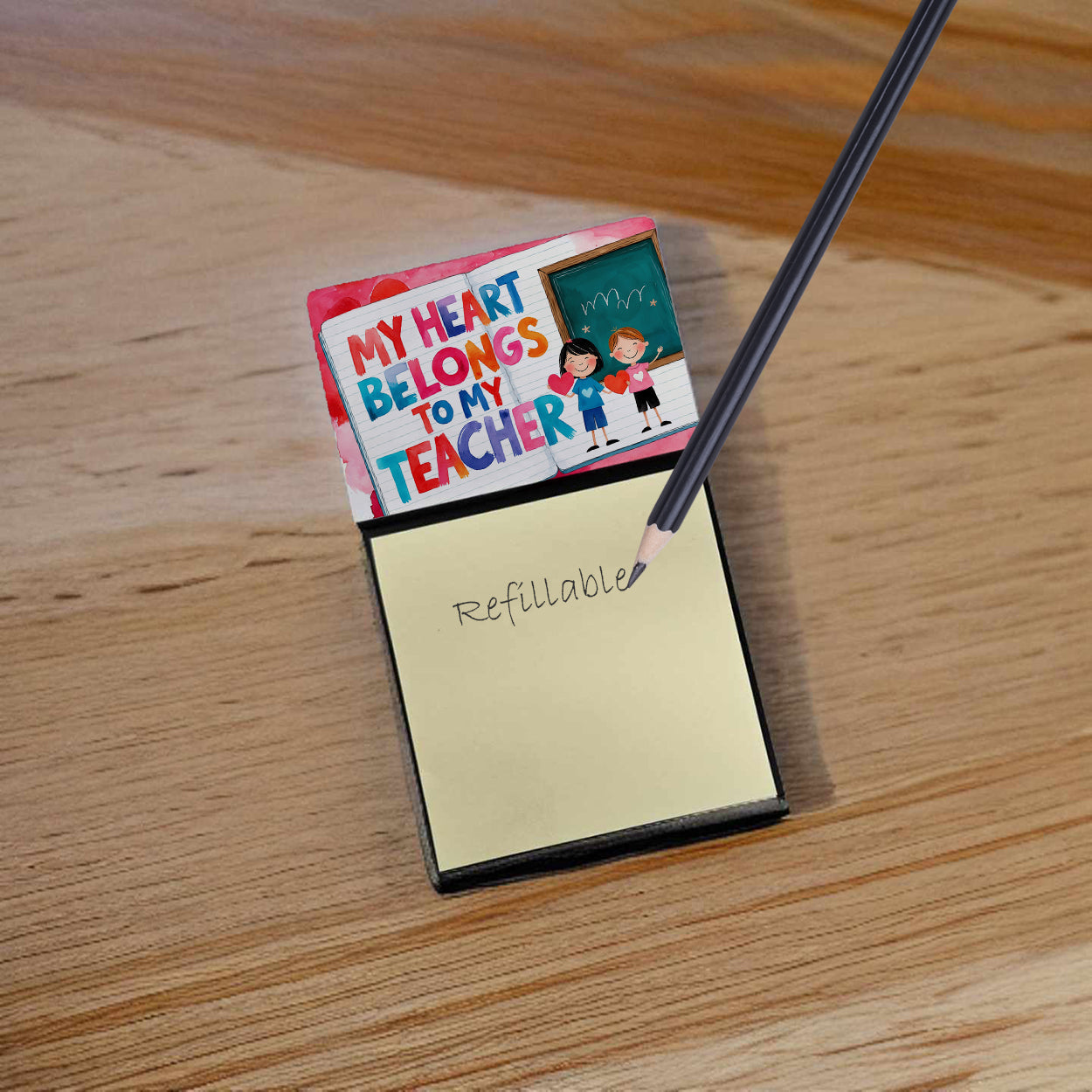 My Heart Belongs to My Teacher Funny Sticky Note Holder for Teacher's Gift Refillable with 3x3 Notes