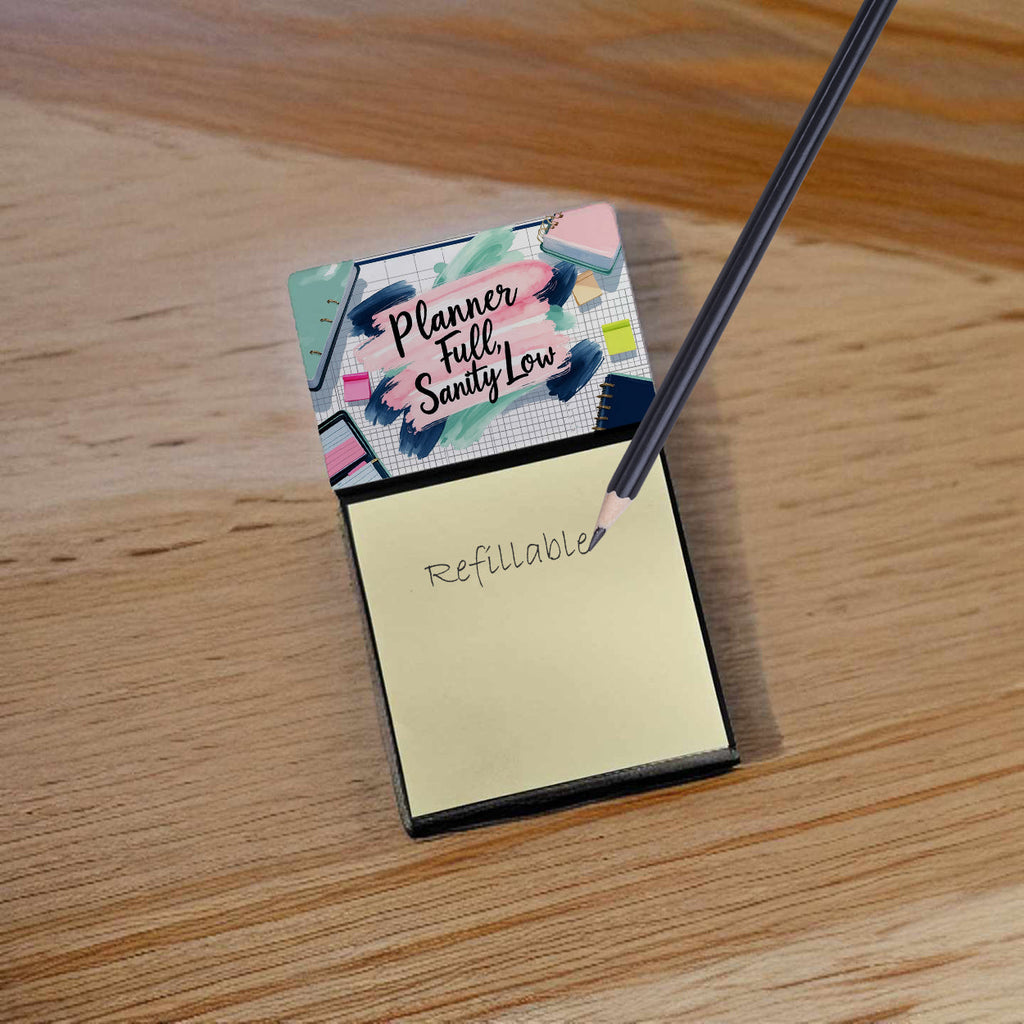 Planner Full, Sanity Low Funny Sticky Note Holder for Teacher's Gift Refillable with 3x3 Notes