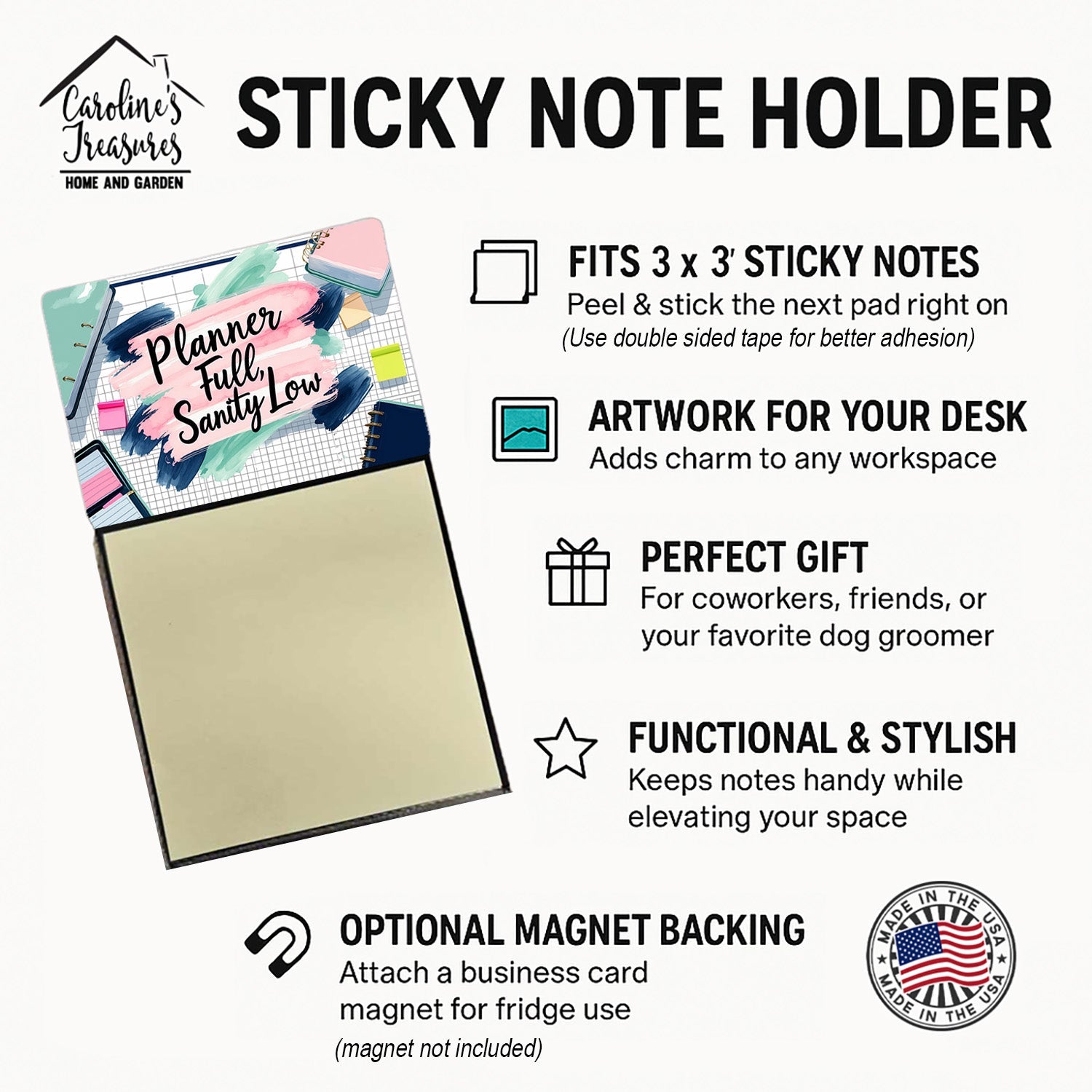 Planner Full, Sanity Low Funny Sticky Note Holder for Teacher's Gift Refillable with 3x3 Notes