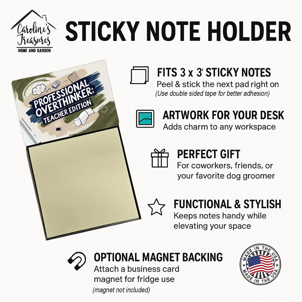 Professional Overthinker Teacher Edition Funny Sticky Note Holder for Teacher's Gift Refillable with 3x3 Notes