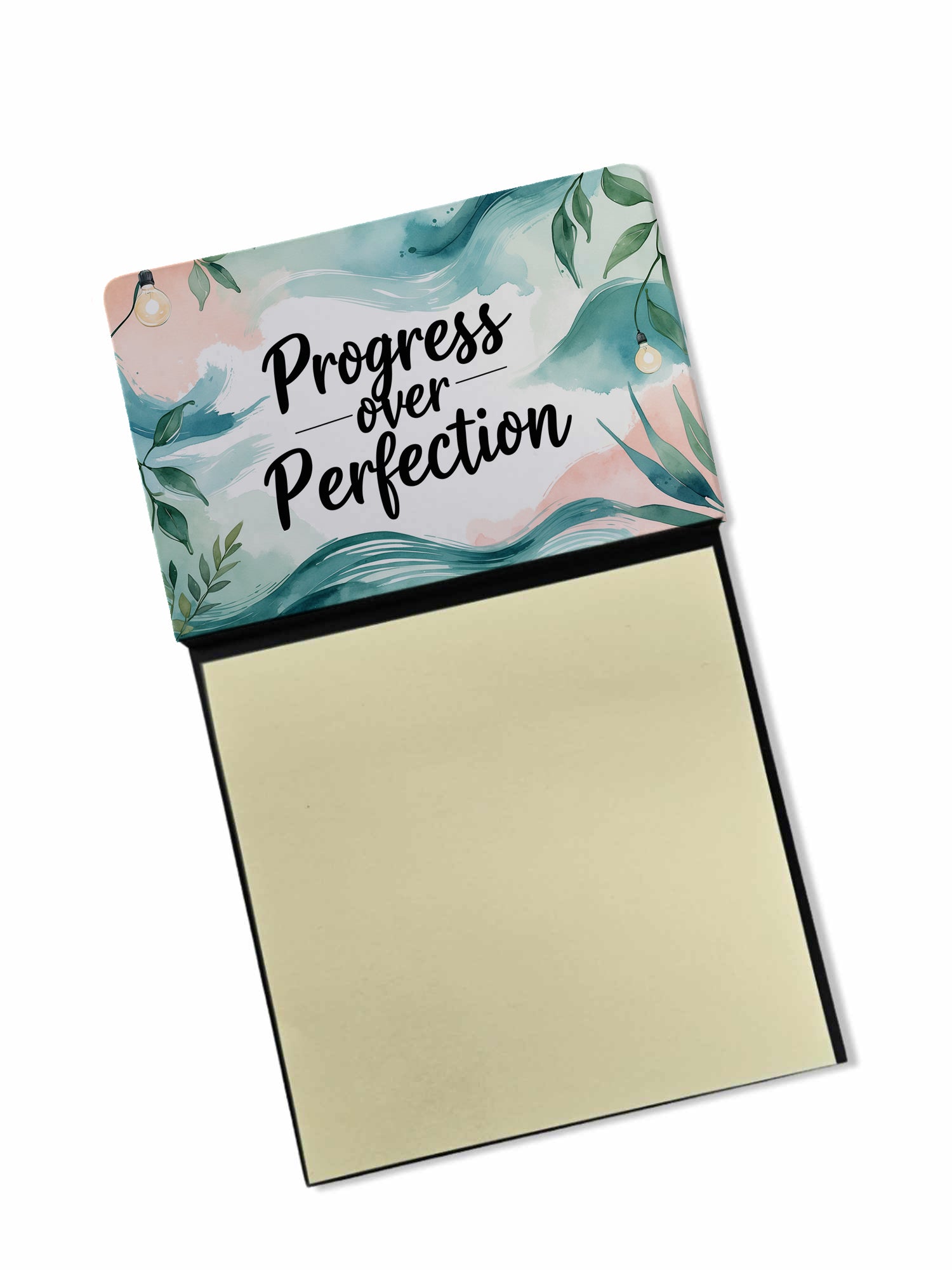 Progress Over Perfection Funny Sticky Note Holder for Teacher's Gift Refillable with 3x3 Notes