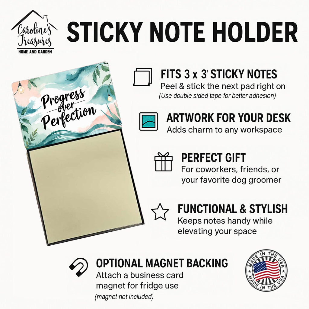 Progress Over Perfection Funny Sticky Note Holder for Teacher's Gift Refillable with 3x3 Notes