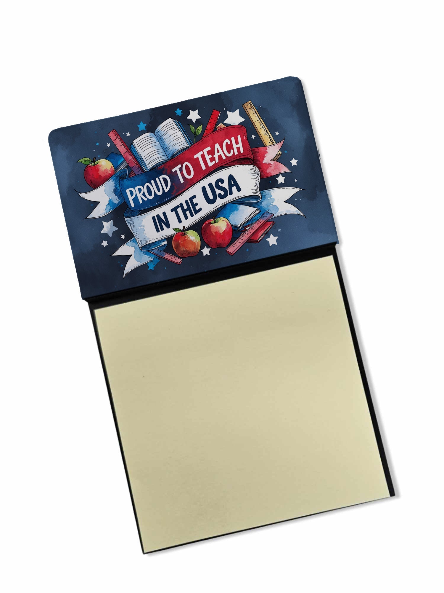 Proud to Teach in the USA Funny Sticky Note Holder for Teacher's Gift Refillable with 3x3 Notes
