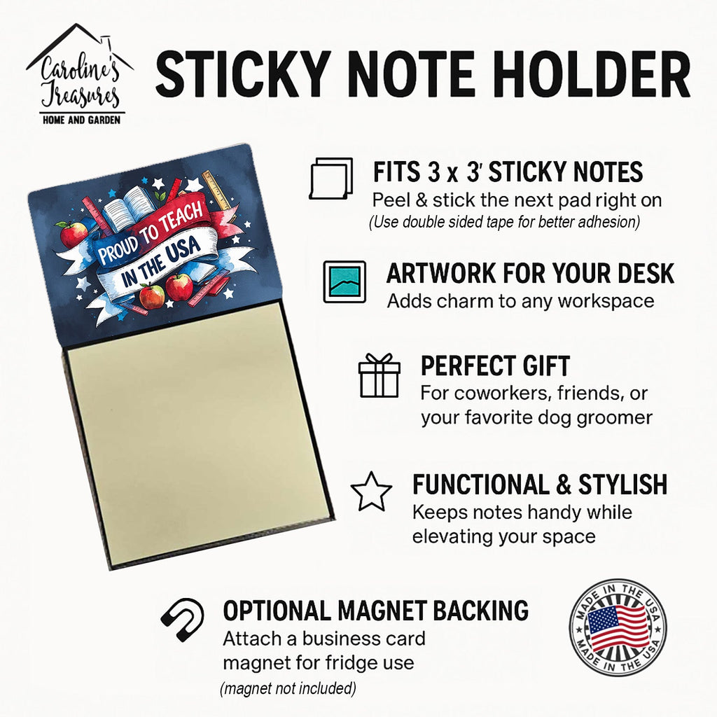 Proud to Teach in the USA Funny Sticky Note Holder for Teacher's Gift Refillable with 3x3 Notes