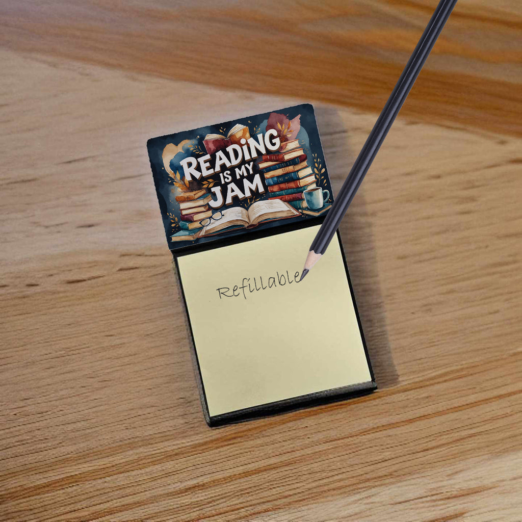 Reading is My Jam Funny Sticky Note Holder for Teacher's Gift Refillable with 3x3 Notes