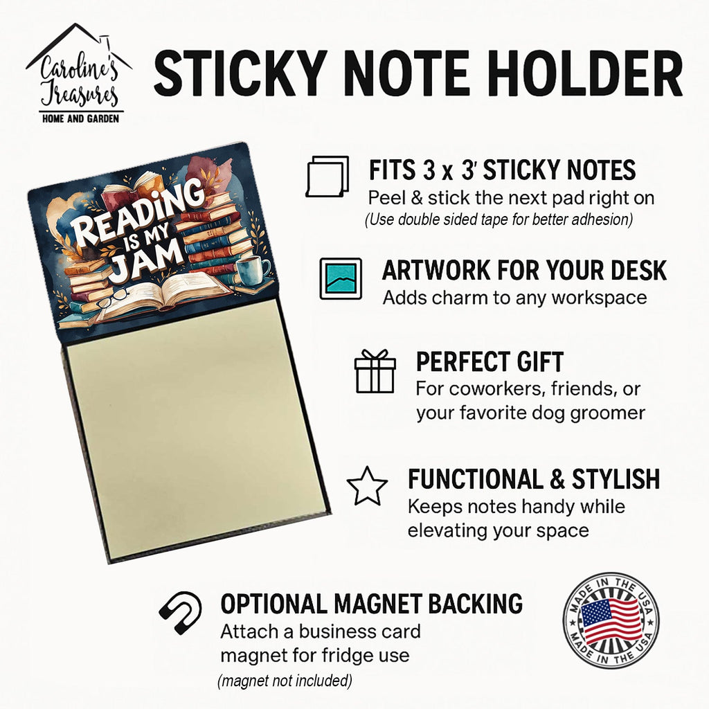 Reading is My Jam Funny Sticky Note Holder for Teacher's Gift Refillable with 3x3 Notes