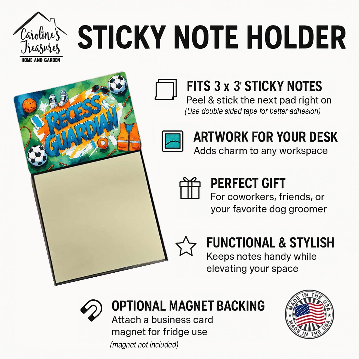 Recess Guardian Funny Sticky Note Holder for Teacher's Gift Refillable with 3x3 Notes