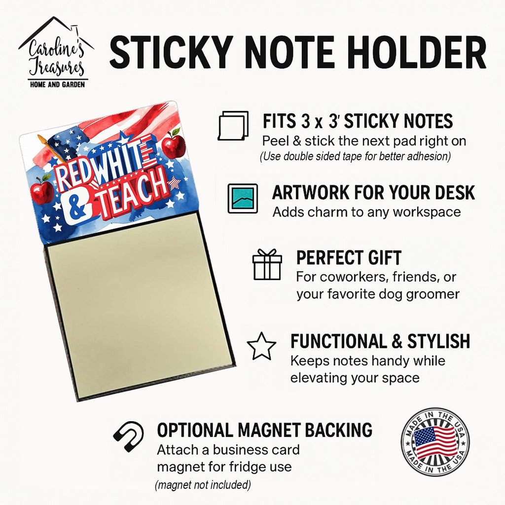 Red, White & Teach Funny Sticky Note Holder for Teacher's Gift Refillable with 3x3 Notes