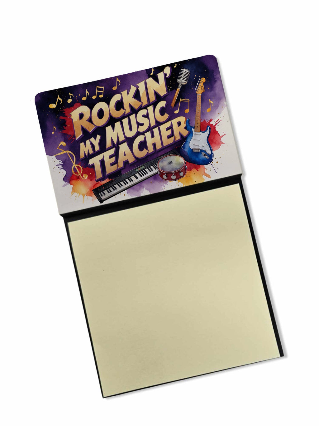 Rockin’ My Music Teacher Funny Sticky Note Holder for Teacher's Gift Refillable with 3x3 Notes