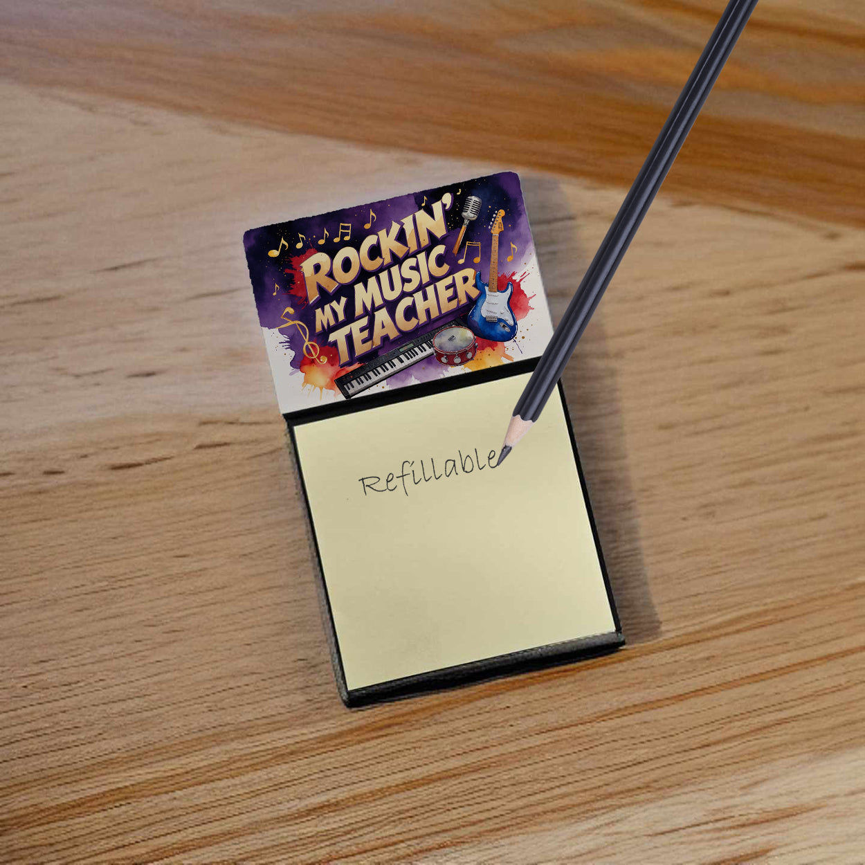 Rockin’ My Music Teacher Funny Sticky Note Holder for Teacher's Gift Refillable with 3x3 Notes
