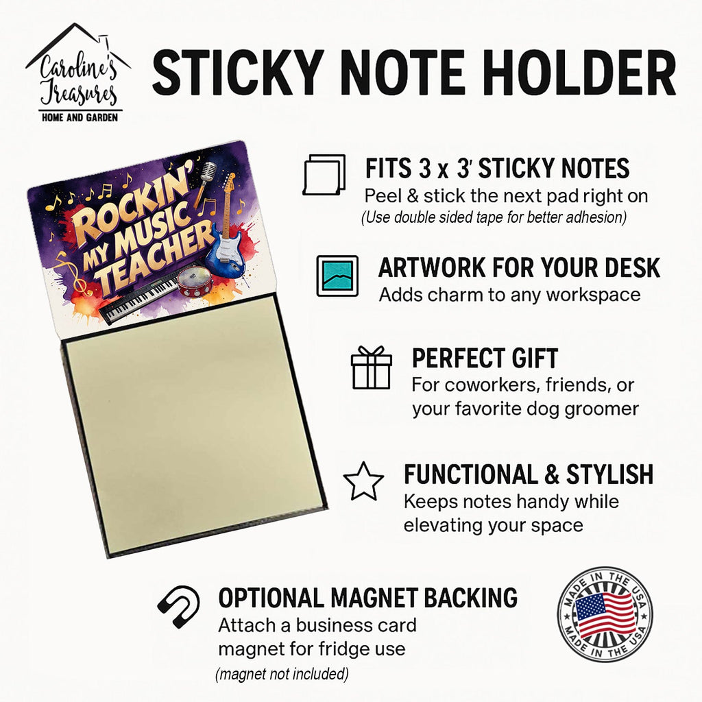 Rockin’ My Music Teacher Funny Sticky Note Holder for Teacher's Gift Refillable with 3x3 Notes